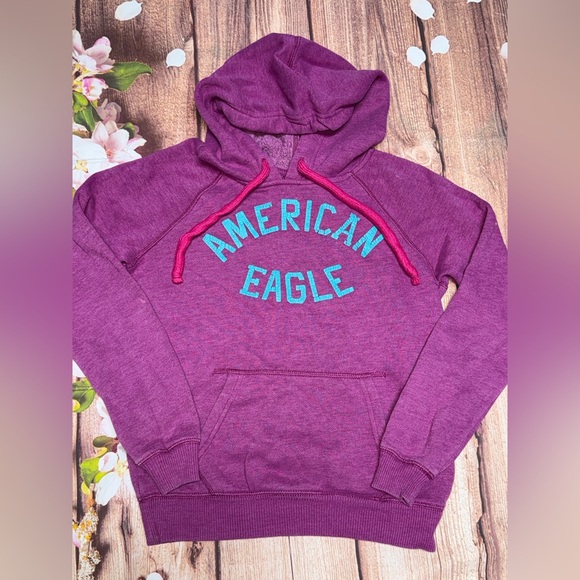 American Eagle Outfitters Purple Hoodie with Teal Logo - Picture 1 of 6